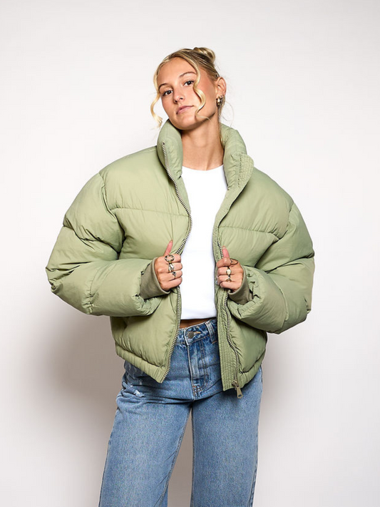Mara Cropped Puffer Jacket | Green | Tall
