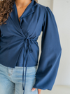 Mara wrap blazer | puff sleeve | navy