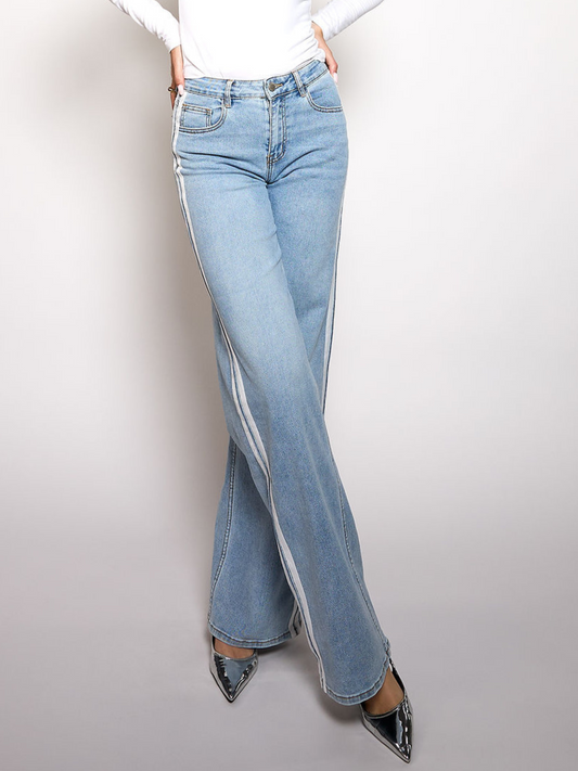 Fay Mid Waist Jeans with stripes | Blue | Stretch | Tall