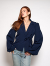 Mara wrap blazer | puff sleeve | navy