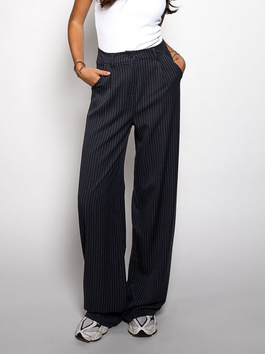 Leila | Wide leg trousers | Navy with stripe | Tall