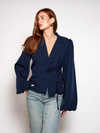 Mara wrap blazer | puff sleeve | navy