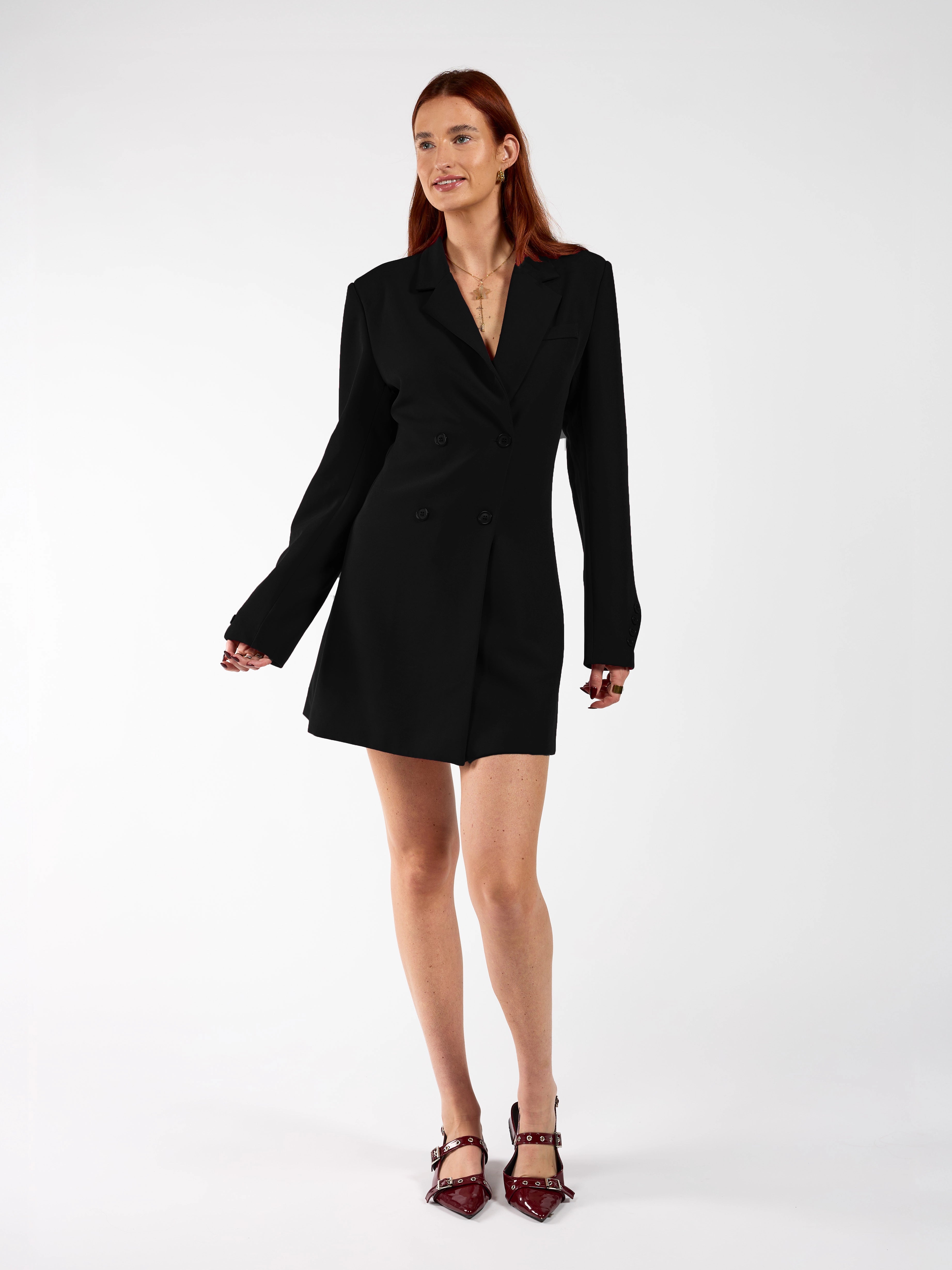 long black blazer dress Aurore black single-breasted blazer dress