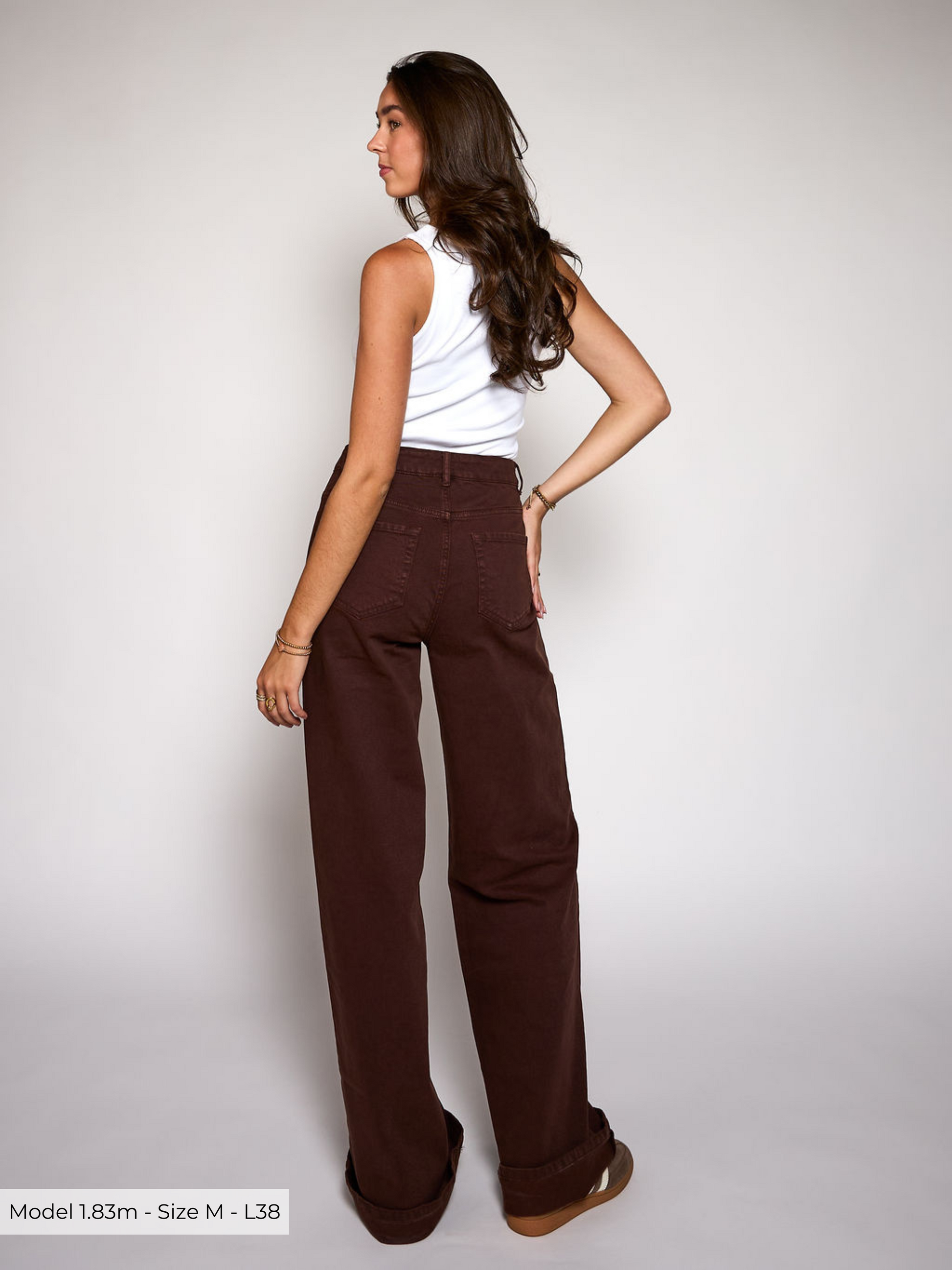 Elle | Super Wide Leg Jeans | Donkerbruin | Tall
