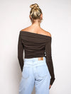 Lieke off-shoulder top | Tall | Brown