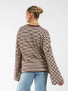 Nine Tee | Wide-sleeved | Striped cream brown | Tall