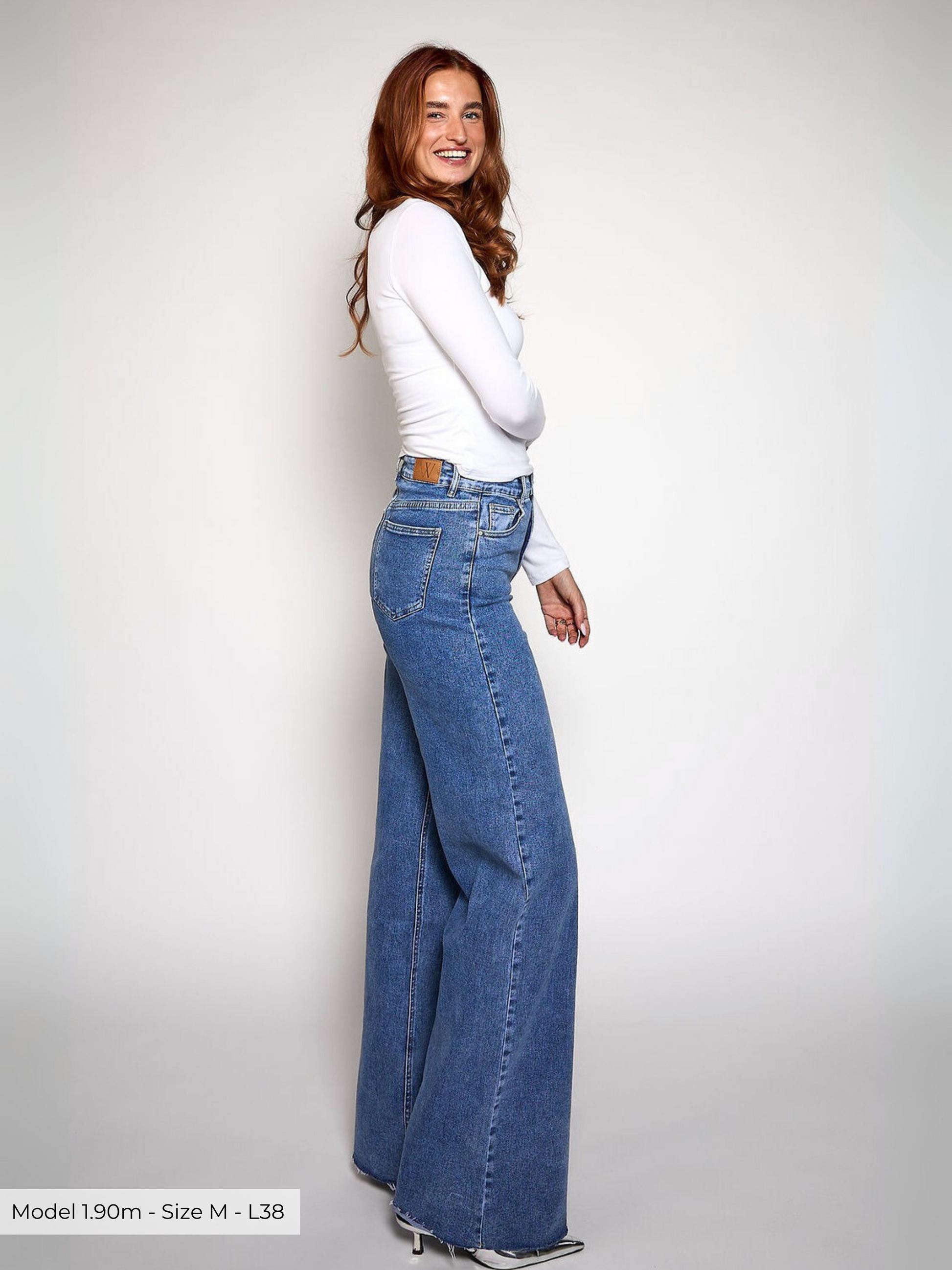 Sassy | Super Wide Leg Jeans | Destroyed | Stretch | Donkerblauw | Tall