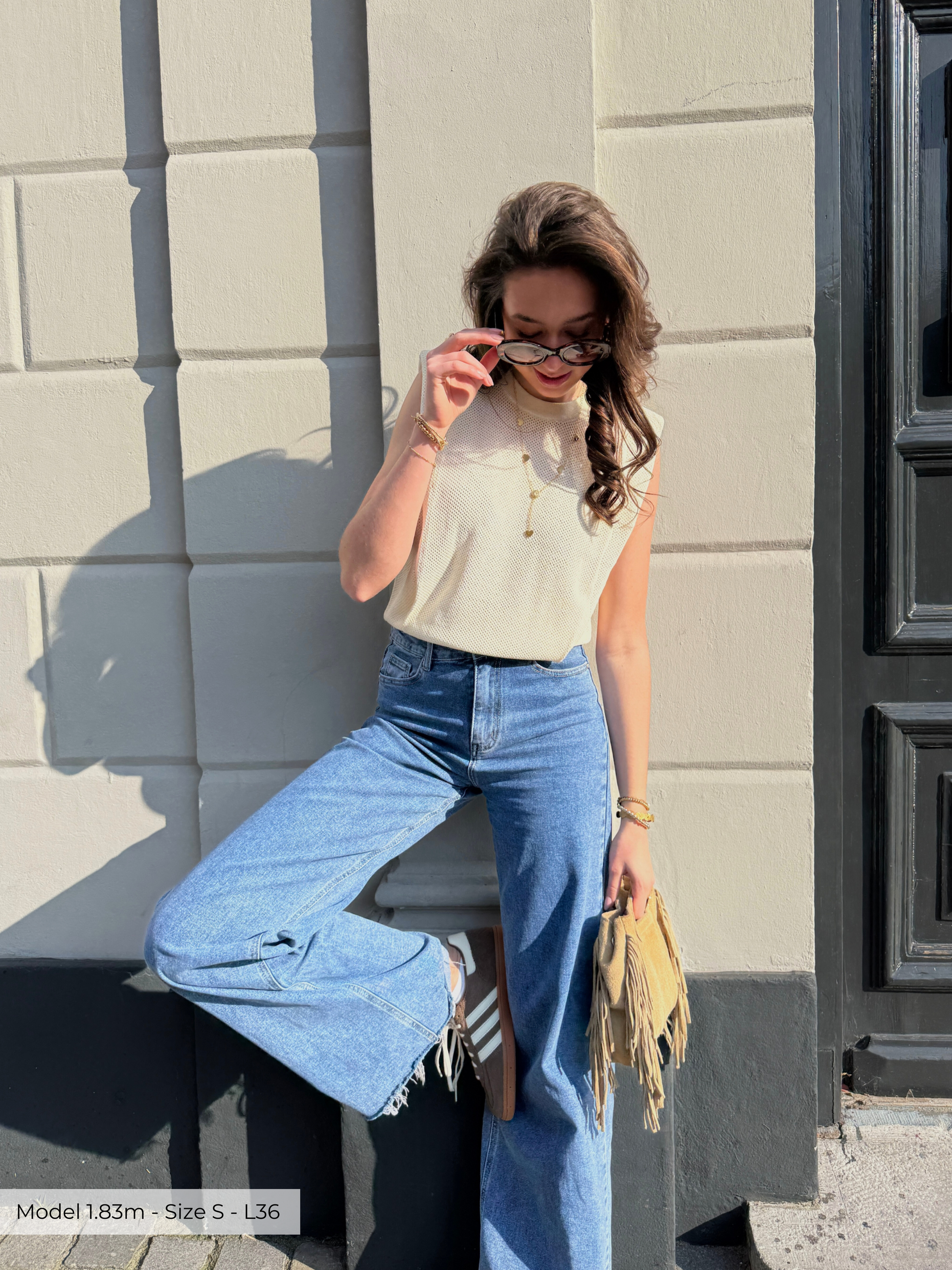 Sassy | Super Wide Leg Jeans | Destroyed | Stretch | Donkerblauw | Tall