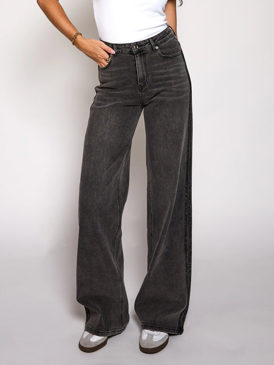 Sassy | Super Wide Leg Jeans | Diamond Stripes | Stretch | Washed Black | Tall