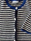 Lena Knitted Cardigan with Buttons | White Dark Blue Striped | Tall