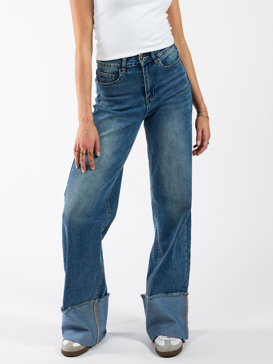 Zola Cuffed Wide Leg Jeans | Ocean Blue | Tall