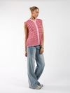 Lola Knitted Spencer with Buttons | Pink Red Striped | Tall