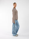 Nine Tee | Wide-sleeved | Striped cream brown | Tall