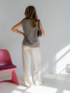 Lola Knitted Spencer with Buttons | Brown and White Striped | Tall