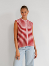 Lola Knitted Spencer with Buttons | Pink Red Striped | Tall
