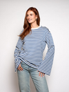 Nine Tee | Flared Sleeve | Striped White Blue | Tall