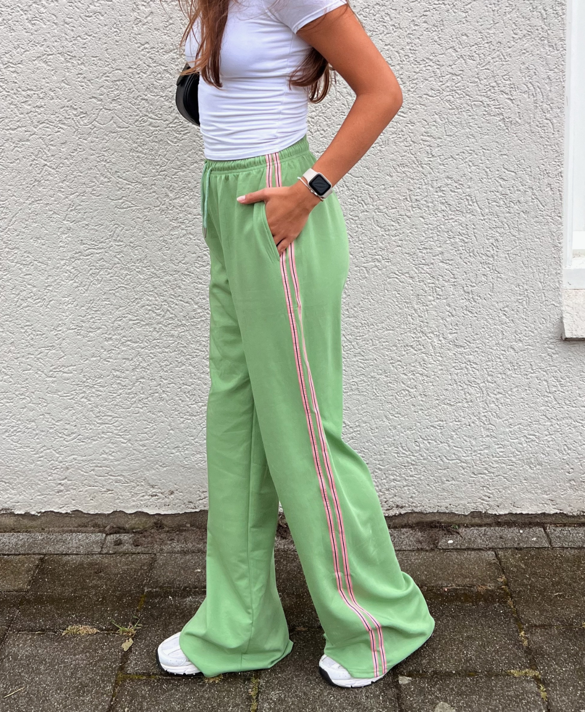 Izzy pants | Green | Pink stripe | Tall