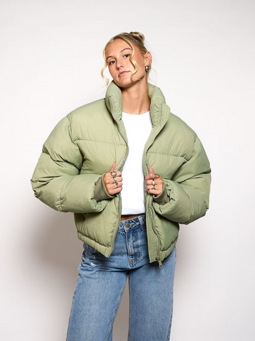 Mara Cropped Puffer Jacket | Green | Tall