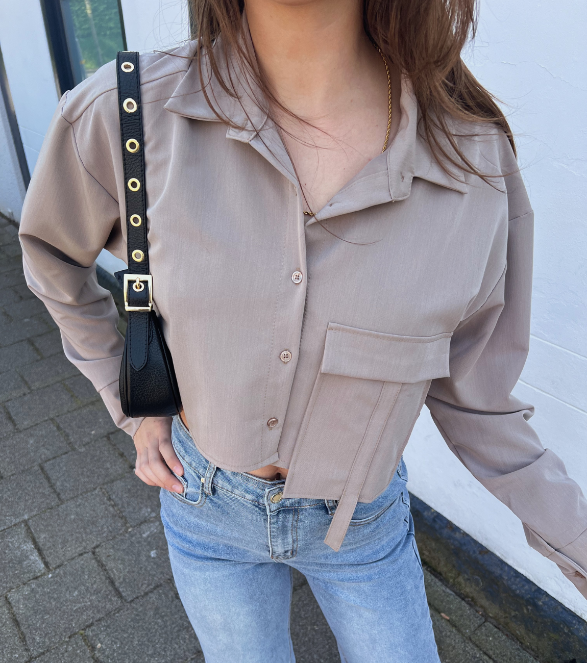 Nora cropped blouse | Co-ord | Tall | Taupe