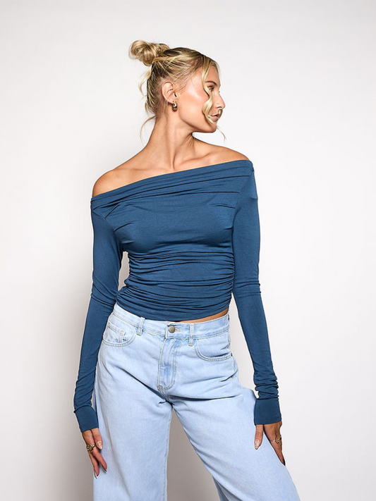 Lieke off shoulder top | Tall | Blue