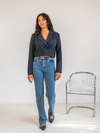 Leila Cropped Blazer | Navy with stripe | Tall