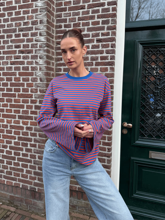 Nine Tee | Wide-sleeved | Striped blue and orange | Tall