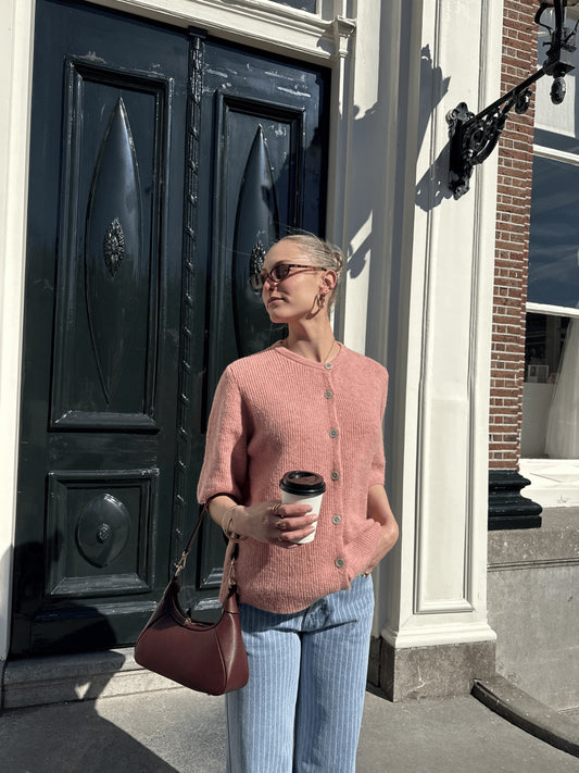 Lena Knitted Cardigan with Buttons | Pink | Tall