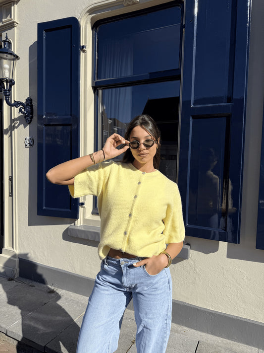 Lena Knitted Cardigan with Buttons | Yellow | Tall