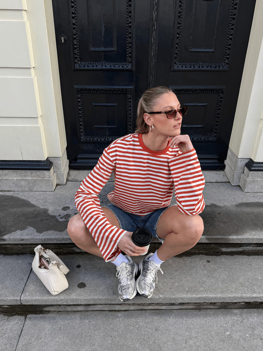 Nine Tee | Flared sleeve | Striped white orange | Tall