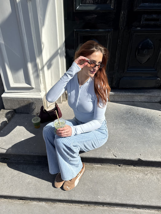 Cilia | Long sleeve button-up top | Light Blue | Tall