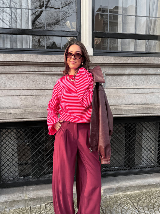 Nine Tee | Flared Sleeve | Striped Pink Red | Tall