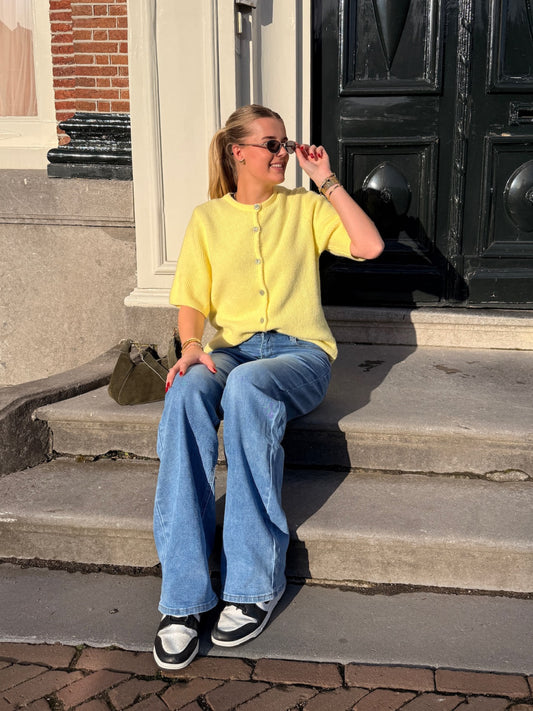 Lena Knitted Cardigan with Buttons | Yellow | Tall