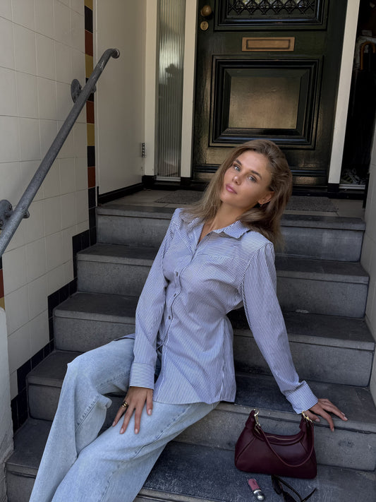 Semi-fitted blouse | Grey striped | Tall