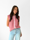 Lola Knitted Spencer with Buttons | Pink Red Striped | Tall