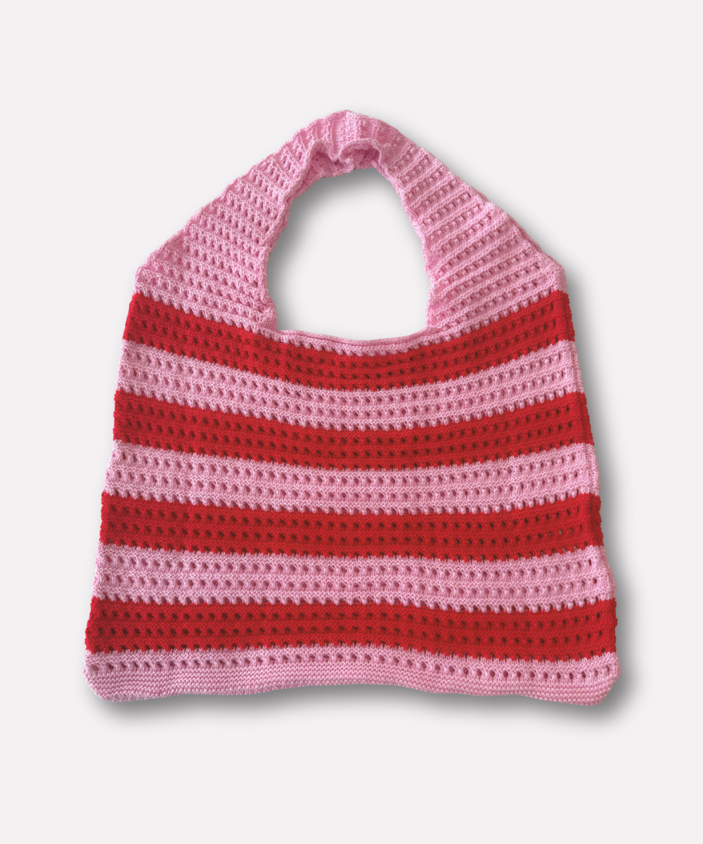 Isla gehaakte tas | Roze rood gestreept
