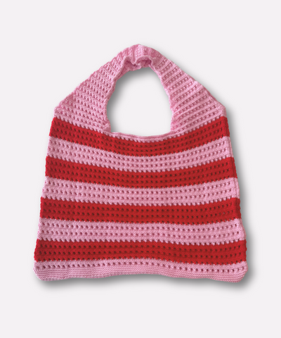 Isla gehaakte tas | Roze rood gestreept