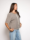 Lena Knitted Cardigan with Buttons | White brown striped | Tall