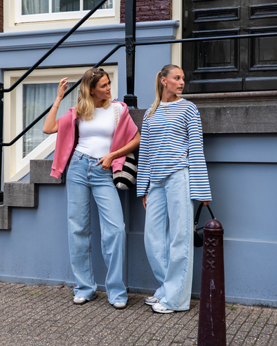 Nine Tee | Flared Sleeve | Striped White Blue | Tall