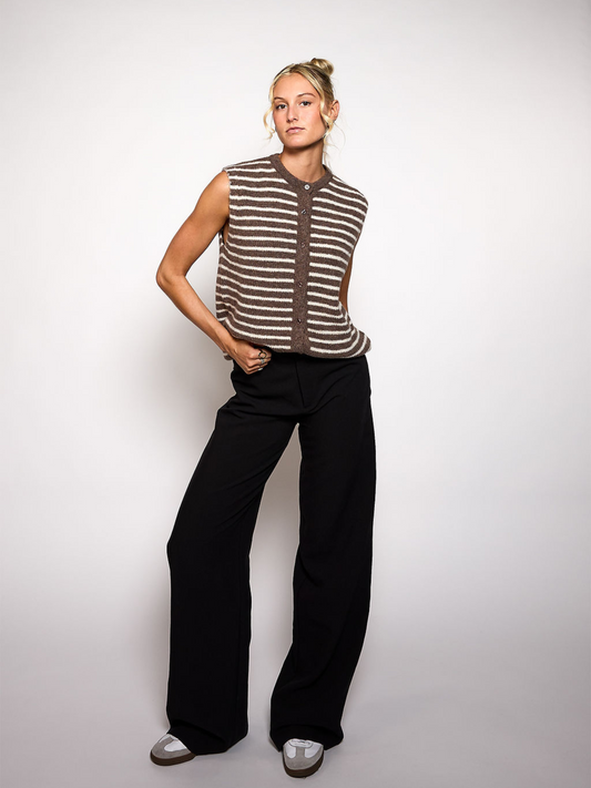 Lola Knitted Spencer with Buttons | Brown and White Striped | Tall
