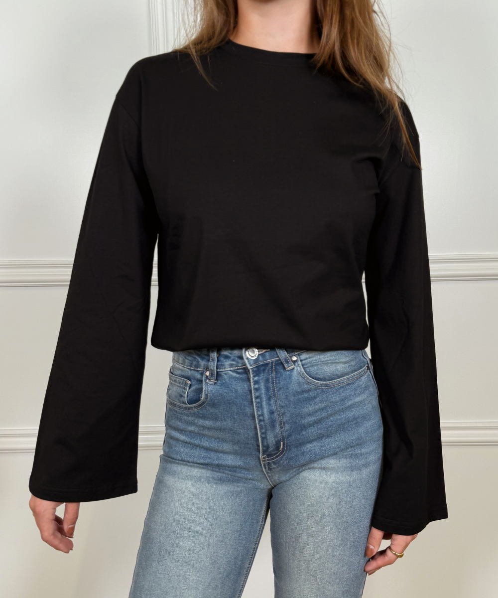 Nine Tee | flared sleeve | Tall | Black