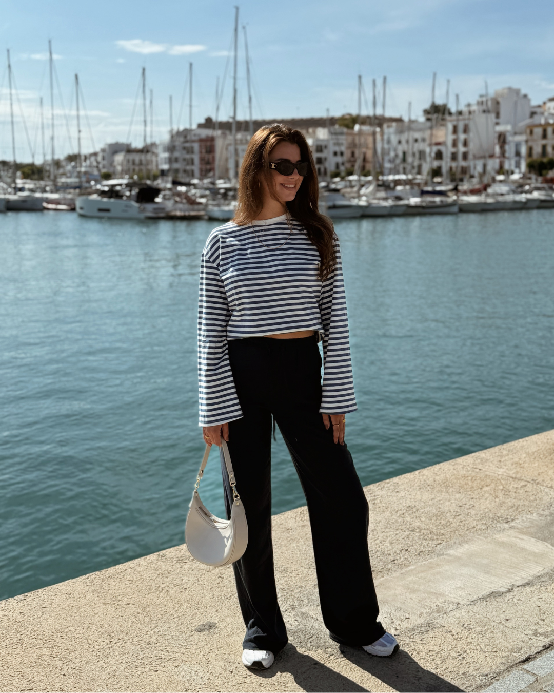 Nine Tee | Flared Sleeve | Striped White Blue | Tall