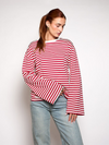 Nine Tee | Flared Sleeve | Striped White Red | Tall