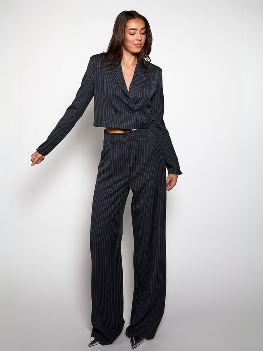 Leila Cropped Blazer | Navy with stripe | Tall