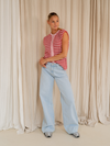 Lola Knitted Spencer with Buttons | Pink Red Striped | Tall