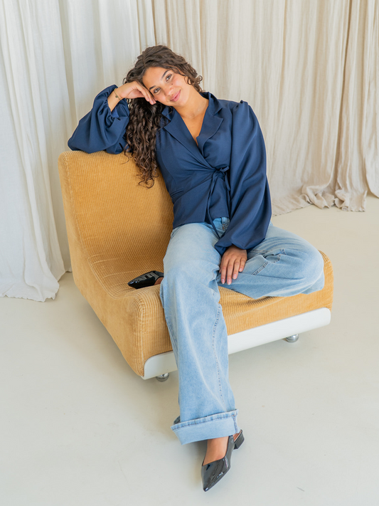 Mara wrap blazer | puff sleeve | navy