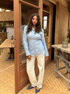 Semi-fitted blouse | Blue striped | Tall