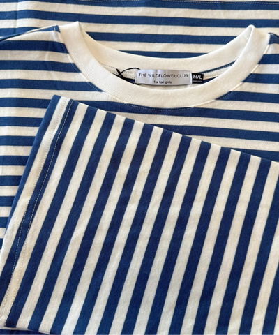 Nine Tee | Flared Sleeve | Striped White Blue | Tall