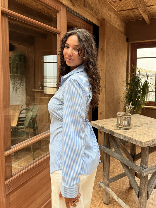 Semi-fitted blouse | Blue striped | Tall