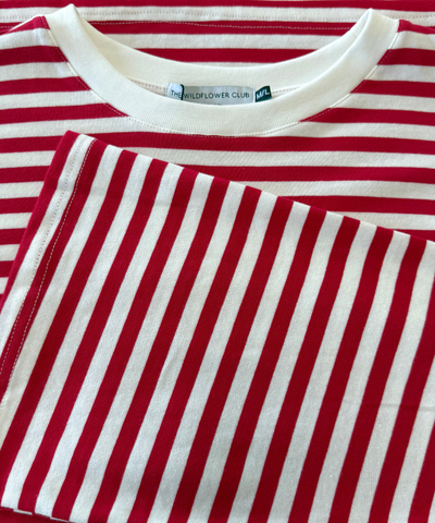 Nine Tee | Flared Sleeve | Striped White Red | Tall