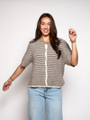 Lena Knitted Cardigan with Buttons | White brown striped | Tall